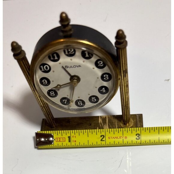 Bulova Brass Desk Clock Manual Wind Up Alarm 3.5" Tall Classic Tested - Picture 5 of 7
